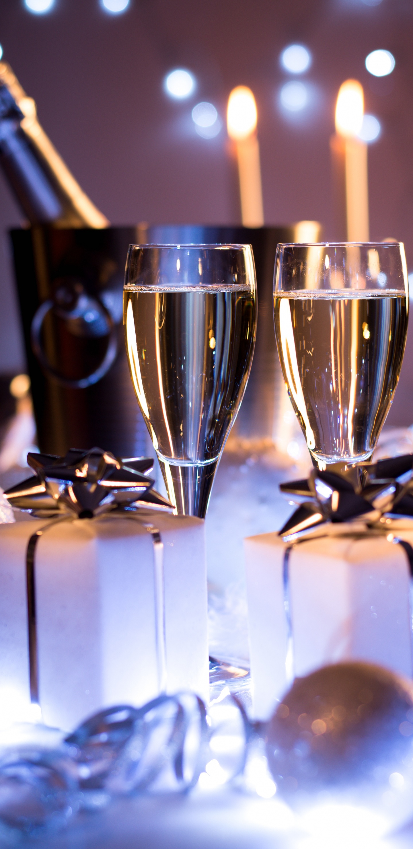 香槟, 葡萄酒, 新年前夕, 新的一年, 仍然生活 壁纸 1440x2960 允许