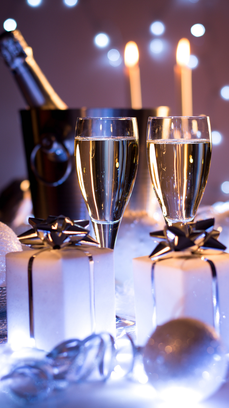 香槟, 葡萄酒, 新年前夕, 新的一年, 仍然生活 壁纸 750x1334 允许
