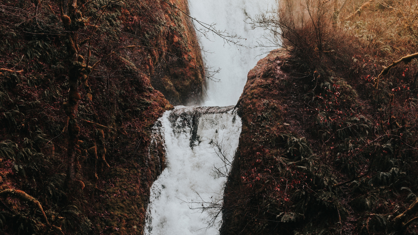 Wasserfall, Gewässer, Wasser, Wasserressourcen, Natur. Wallpaper in 1366x768 Resolution