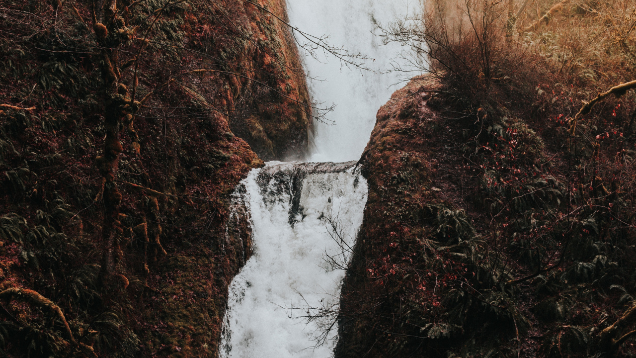 Waterfall, Body of Water, Water, Water Resources, Nature. Wallpaper in 1280x720 Resolution