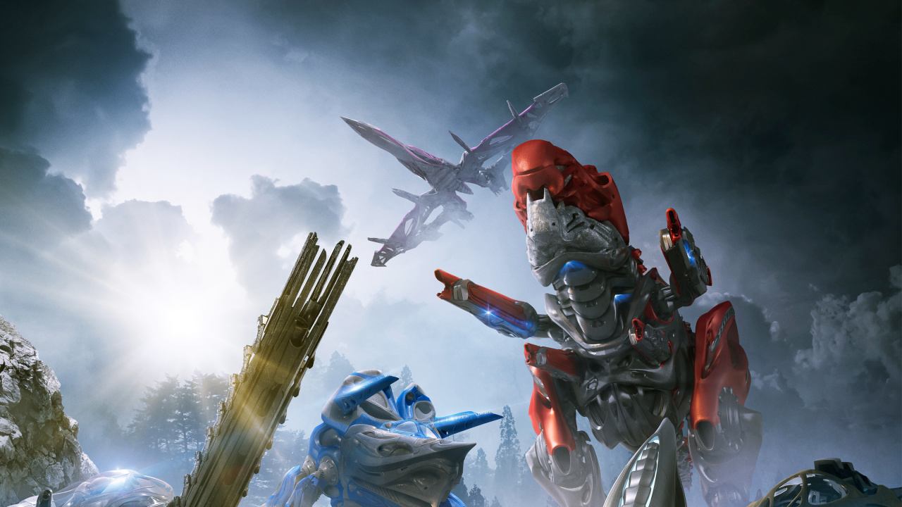 Gray and Red Robot Holding Brown Stick. Wallpaper in 1280x720 Resolution