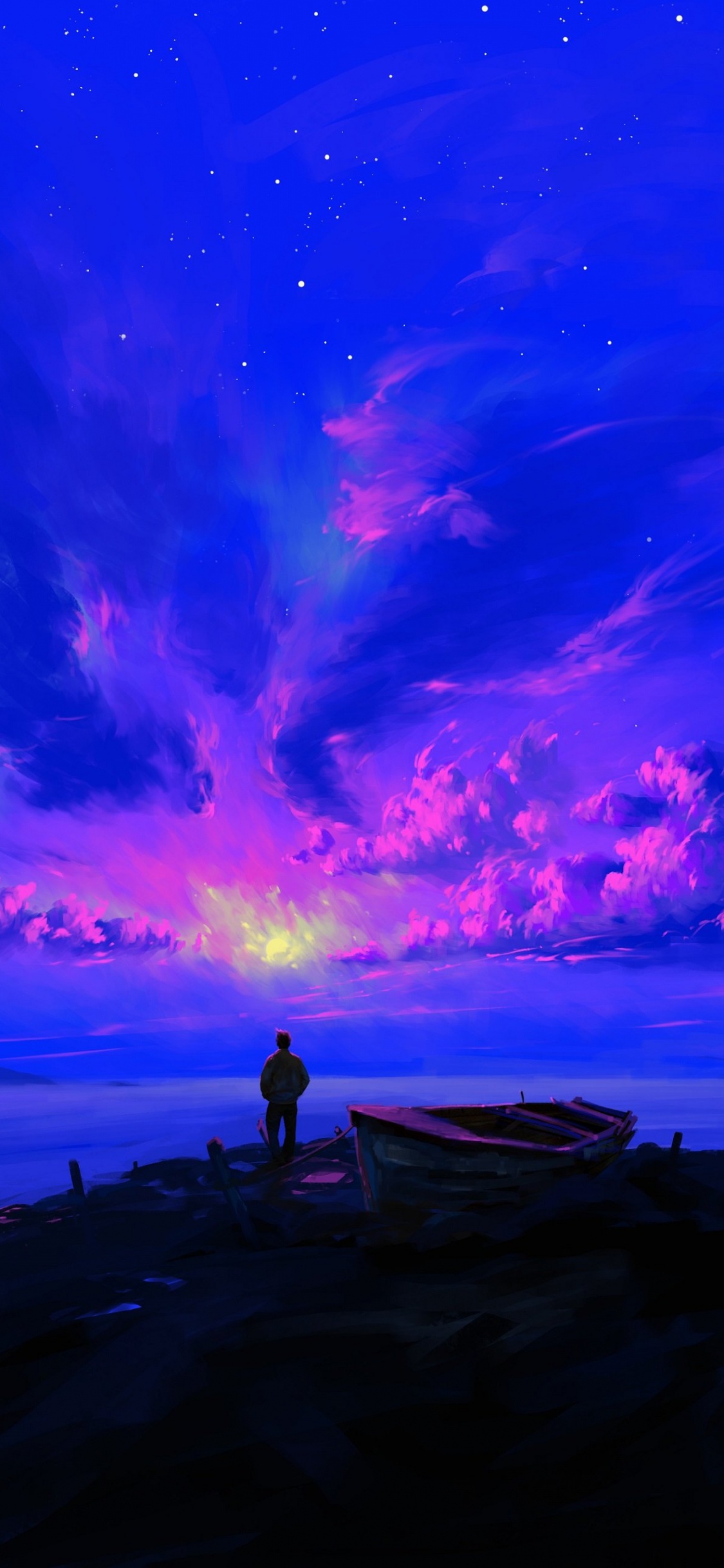 Ambiente, Azul, Morado, Afterglow, Puesta. Wallpaper in 1125x2436 Resolution