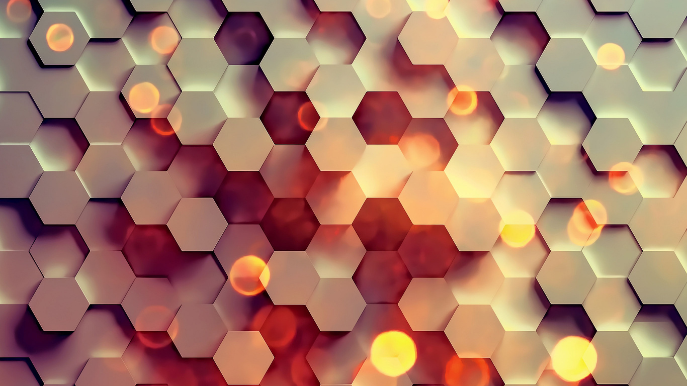 Hexagon, Yellow, Colorfulness, Orange, Pattern. Wallpaper in 1366x768 Resolution