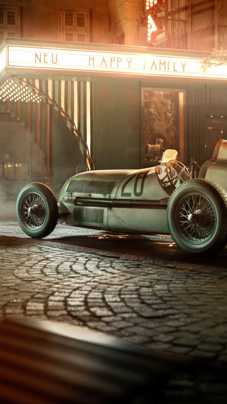 Weißes Coupe, Das Nachts Neben Dem Geschäft Geparkt Ist. Wallpaper in 750x1334 Resolution