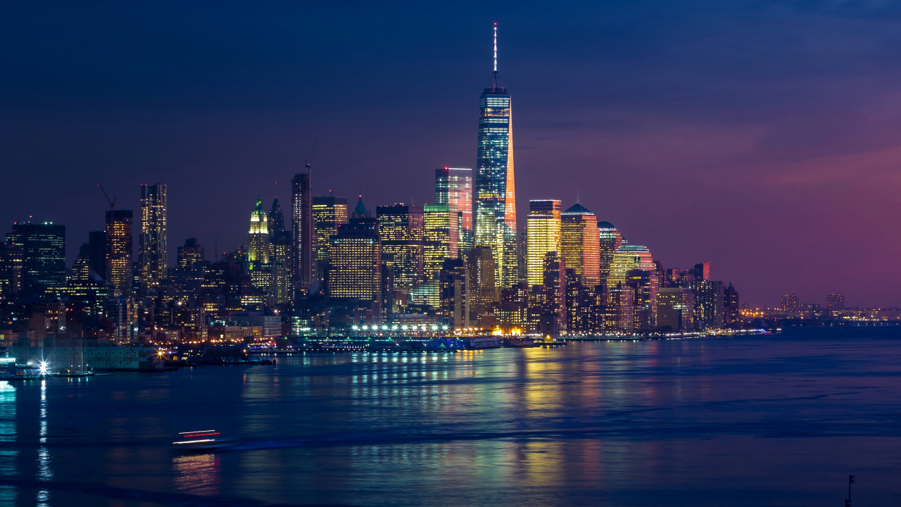 Skyline Der Stadt Bei Nacht Night. Wallpaper in 1280x720 Resolution