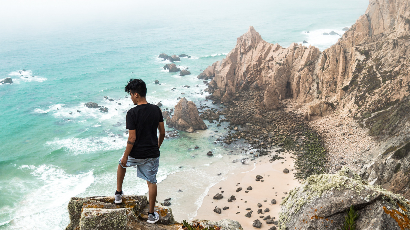 Coast, Sea, Coastal and Oceanic Landforms, Shore, Cliff. Wallpaper in 1366x768 Resolution