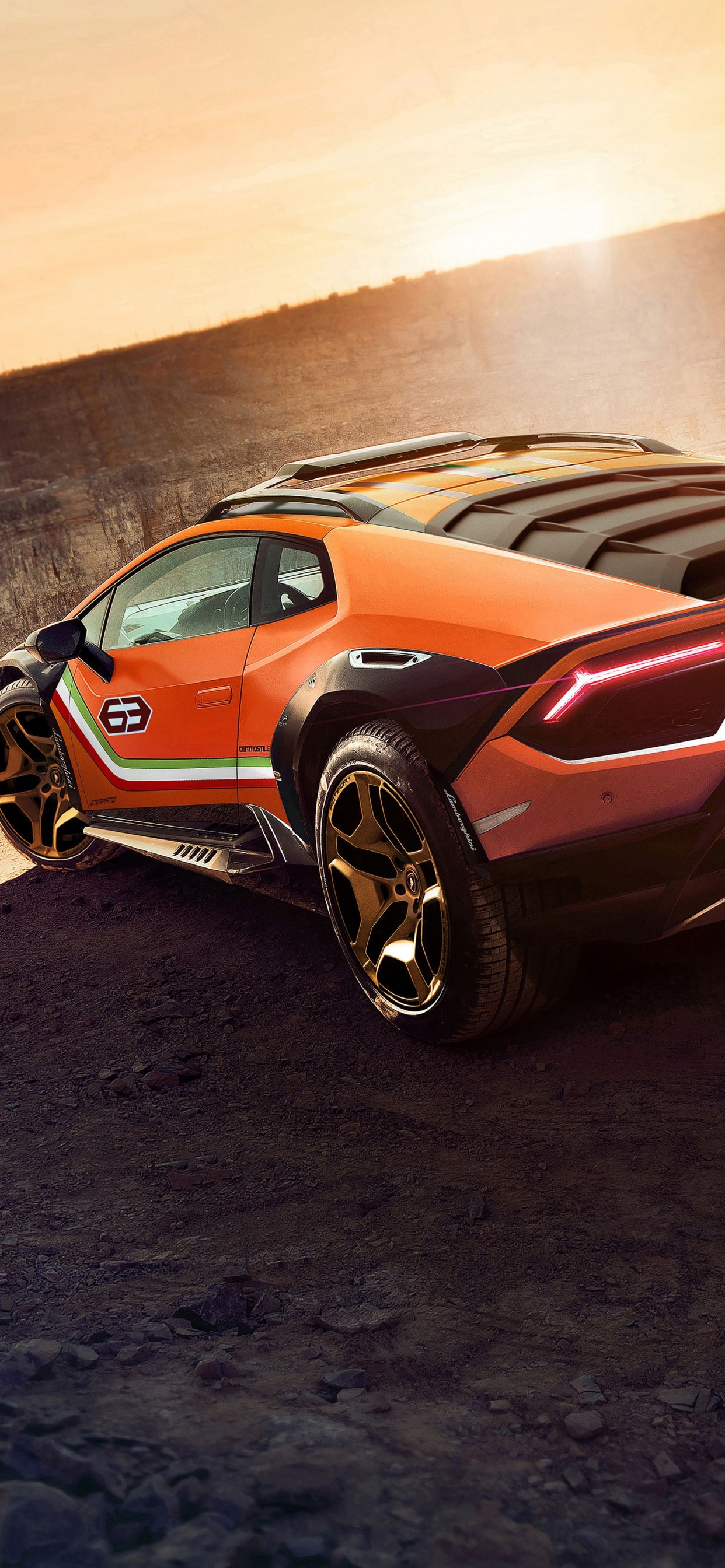 Red and Black Chevrolet Camaro on Brown Sand. Wallpaper in 1242x2688 Resolution