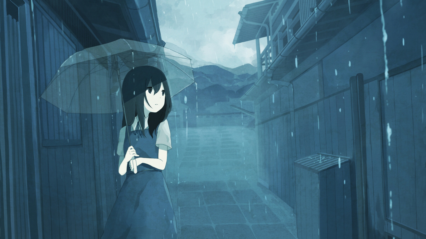 Femme en Robe Noire Personnage D'anime. Wallpaper in 1366x768 Resolution