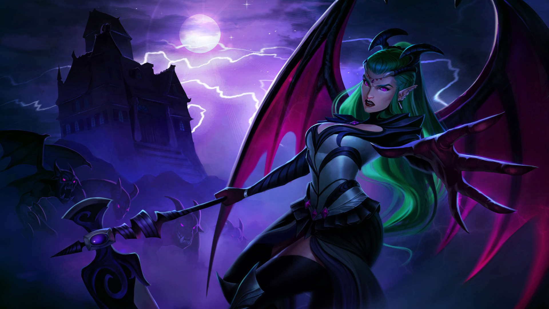 League of Legends, Illustration, Darkness, Demon, Art. Wallpaper in 1920x1080 Resolution