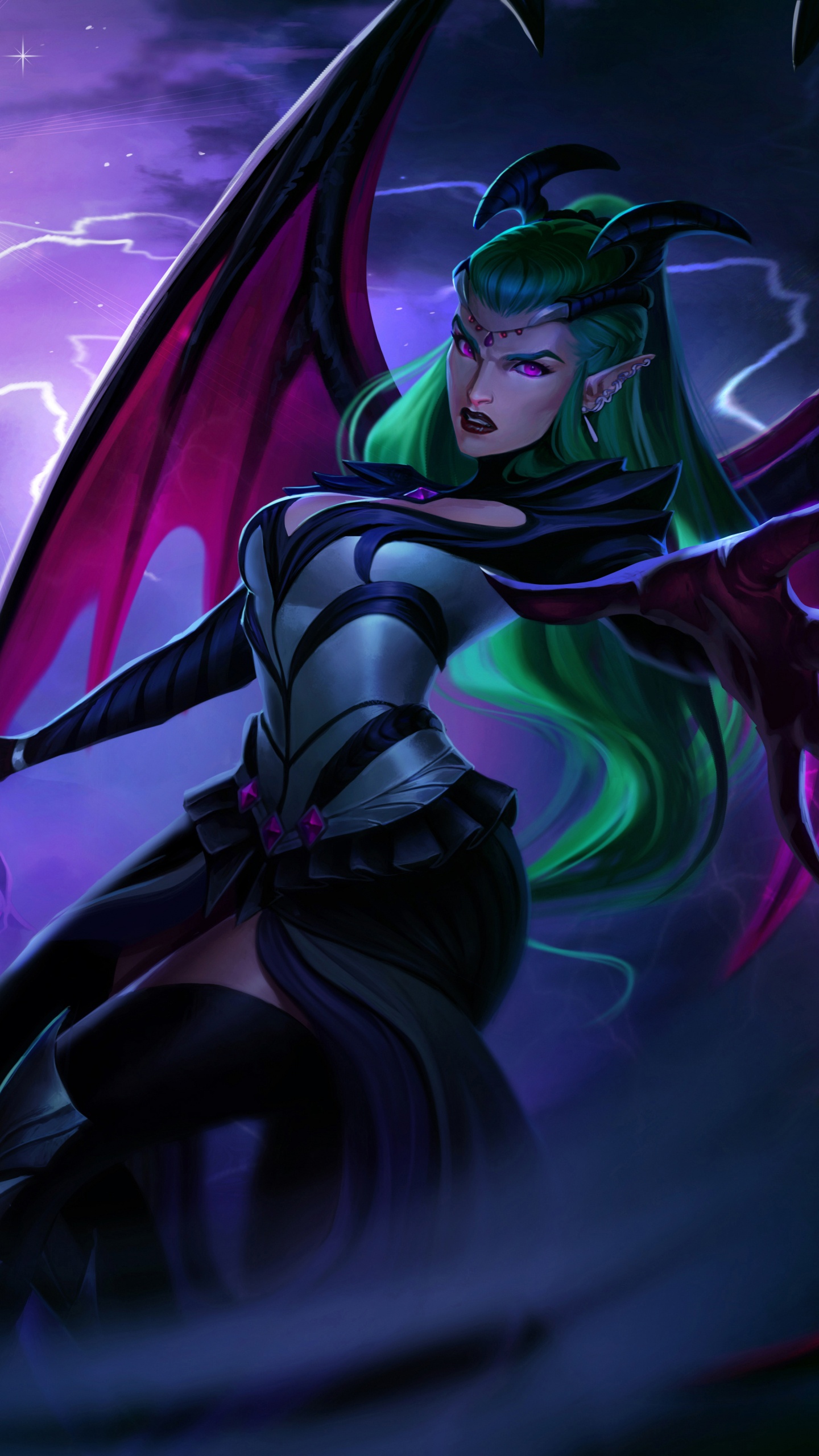 Liga de Leyendas, Ilustración, Demonio, Arte, Mujer de Guerrero. Wallpaper in 1440x2560 Resolution