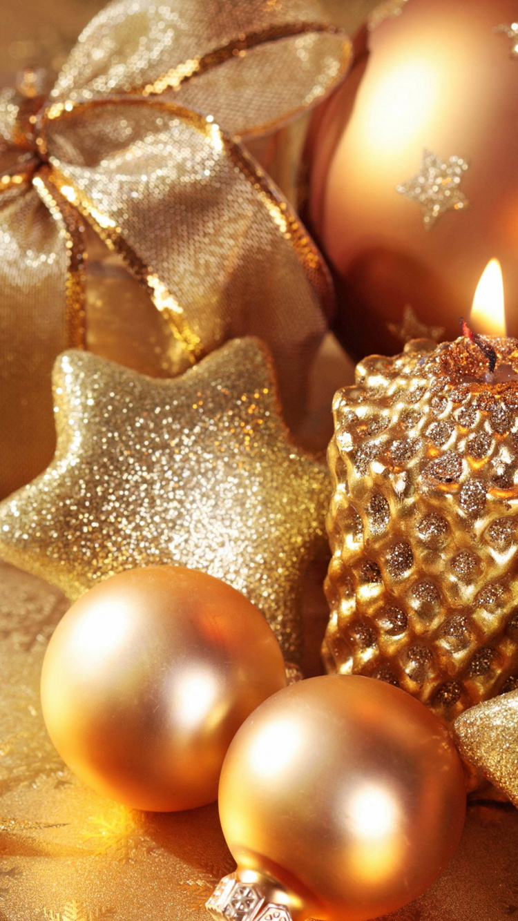 Christmas Ornament, Christmas Day, Christmas Decoration, Gold, Christmas Tree. Wallpaper in 750x1334 Resolution