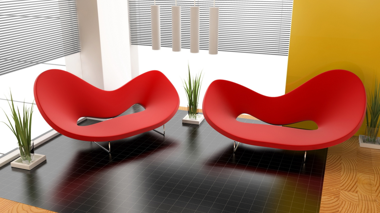 Red and Black Chairs on White Floor Tiles. Wallpaper in 1280x720 Resolution