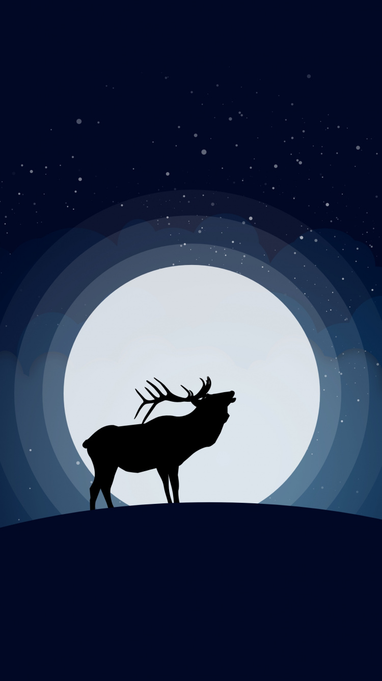 Silhouette de Cerf Sous la Nuit Étoilée. Wallpaper in 750x1334 Resolution