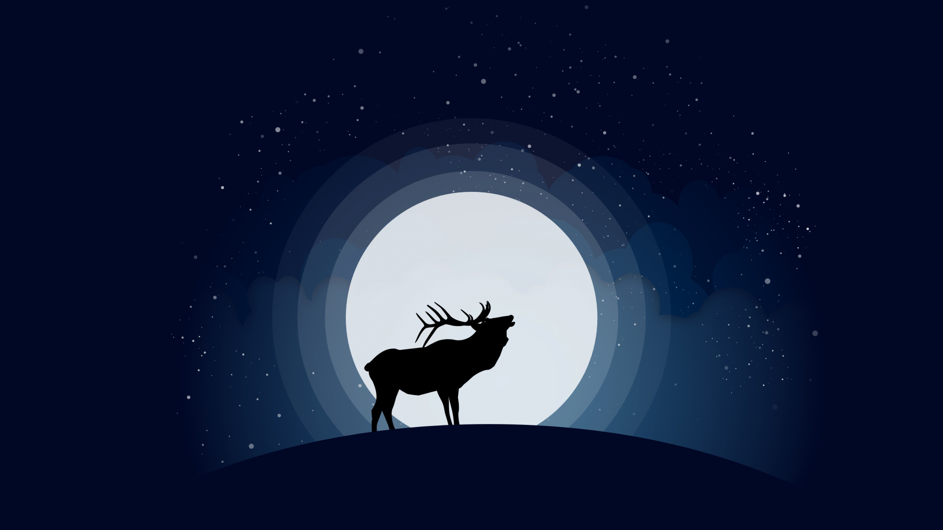 Silhouette of Deer Under Starry Night. Wallpaper in 1920x1080 Resolution