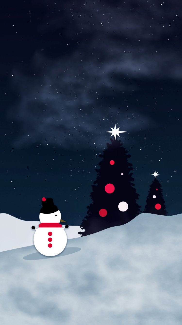 Weihnachten, Ios, Schneemann, Weihnachtsbaum, Schnee. Wallpaper in 750x1334 Resolution