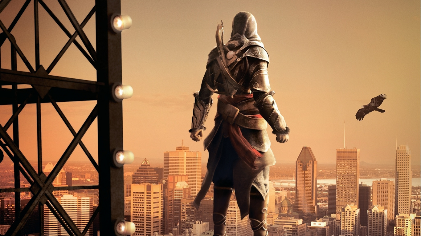 Assassins Creed Revelations, Ezio Auditore, Estatua. Wallpaper in 1366x768 Resolution