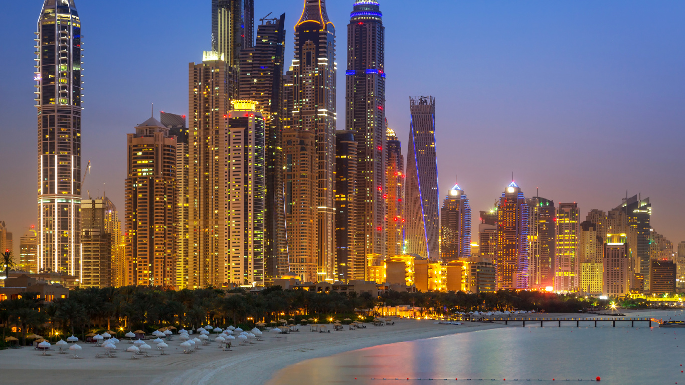 City Skyline During Night Time. Wallpaper in 1366x768 Resolution