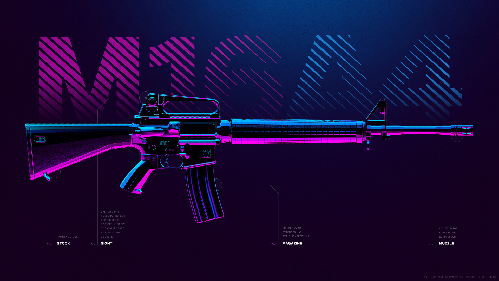 PUBG, PLAYERUNKNOWN'S BATTLEGROUNDS, Pistolet Pubg, Fusil M16, Purple. Wallpaper in 1920x1080 Resolution