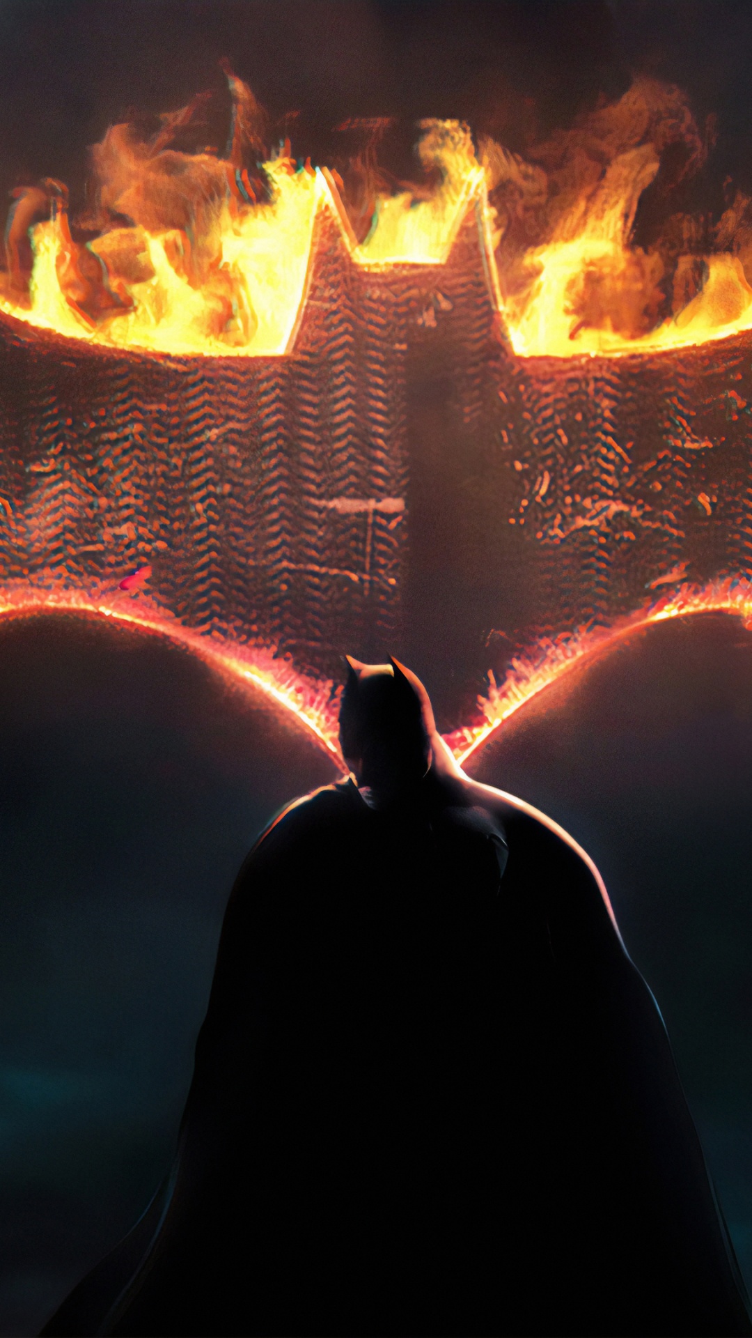 Silhouette of Man Standing in Front of Fire. Wallpaper in 1080x1920 Resolution