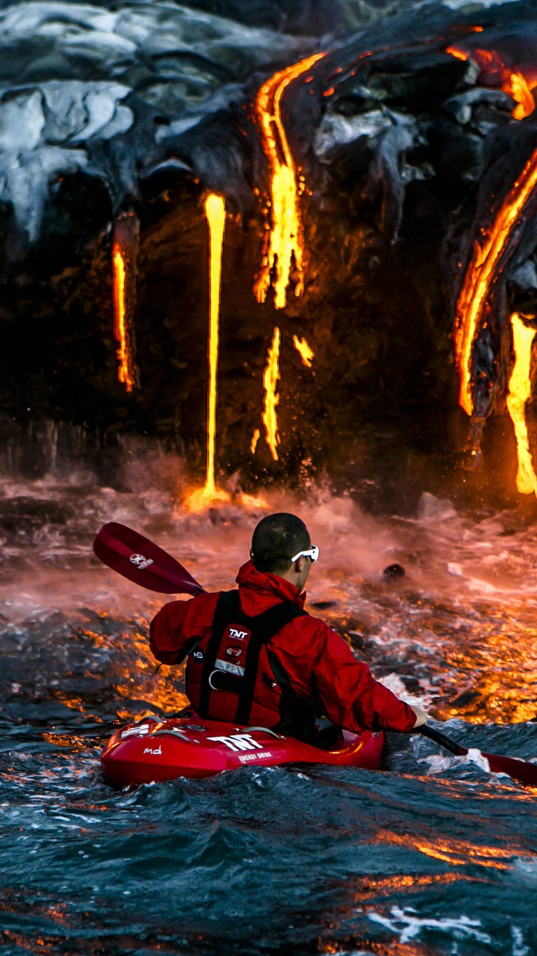Man in Blue Jacket Riding Red Kayak on Body of Water During Daytime. Wallpaper in 1080x1920 Resolution