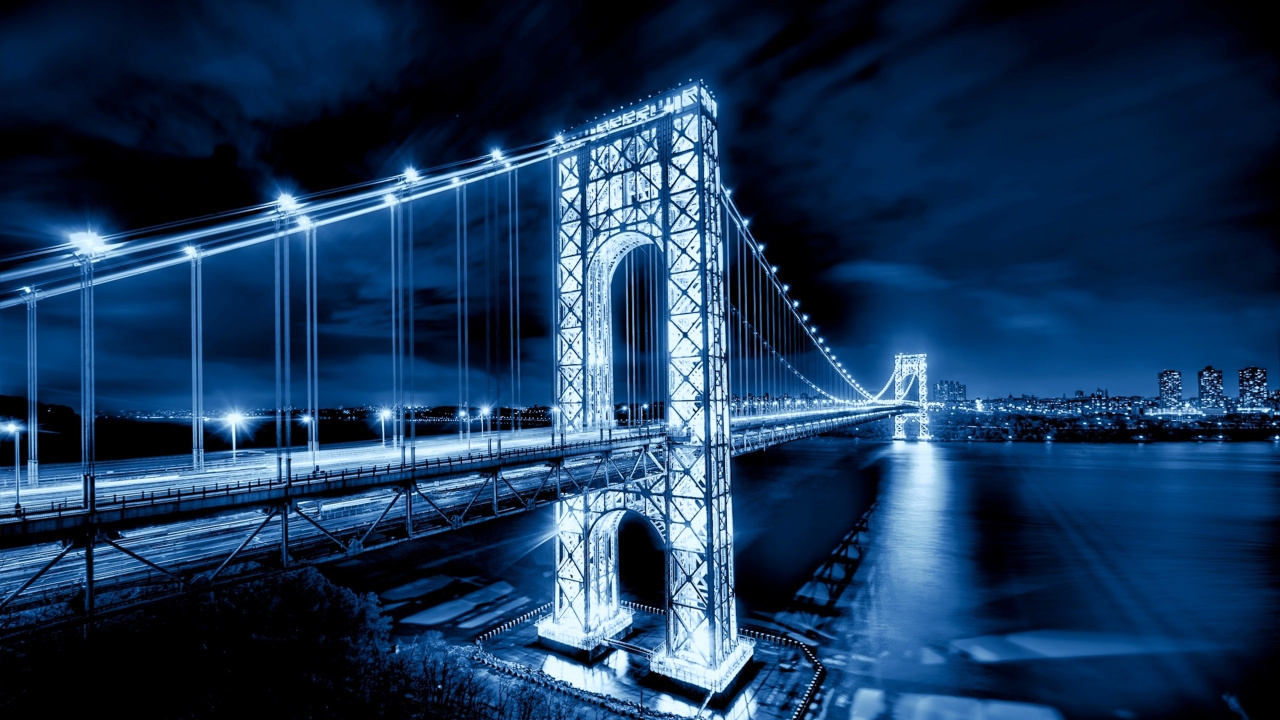 乔治*华盛顿大桥, 建筑, 光, 反射, 里程碑 壁纸 1280x720 允许