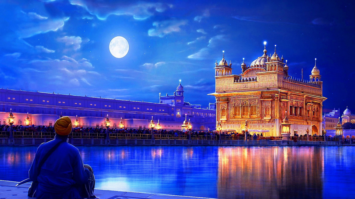 Brown Concrete Building Near Body of Water During Night Time. Wallpaper in 1366x768 Resolution