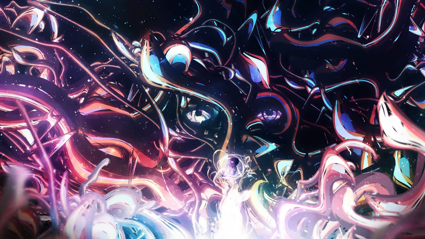 Blue Green and Red Abstract Painting. Wallpaper in 1366x768 Resolution