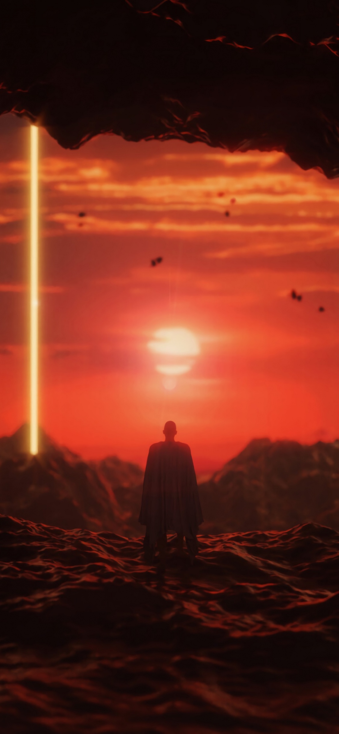 Silhouette of Man Standing Near Tree During Sunset. Wallpaper in 1125x2436 Resolution