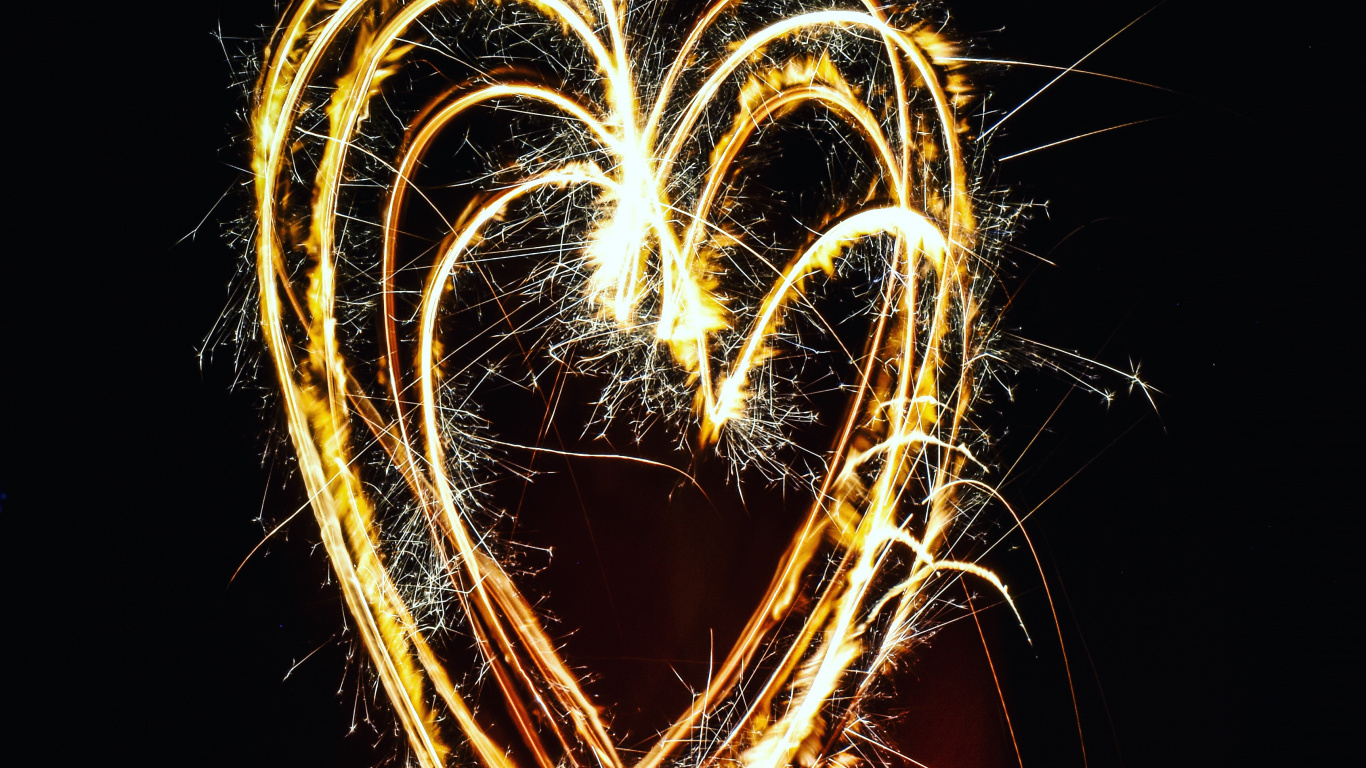 Sparkler, Fireworks, Heart, Light, Love. Wallpaper in 1366x768 Resolution