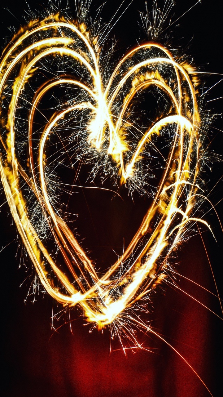 Wunderkerze, Feuerwerk, Herzen, Licht, Liebe. Wallpaper in 720x1280 Resolution