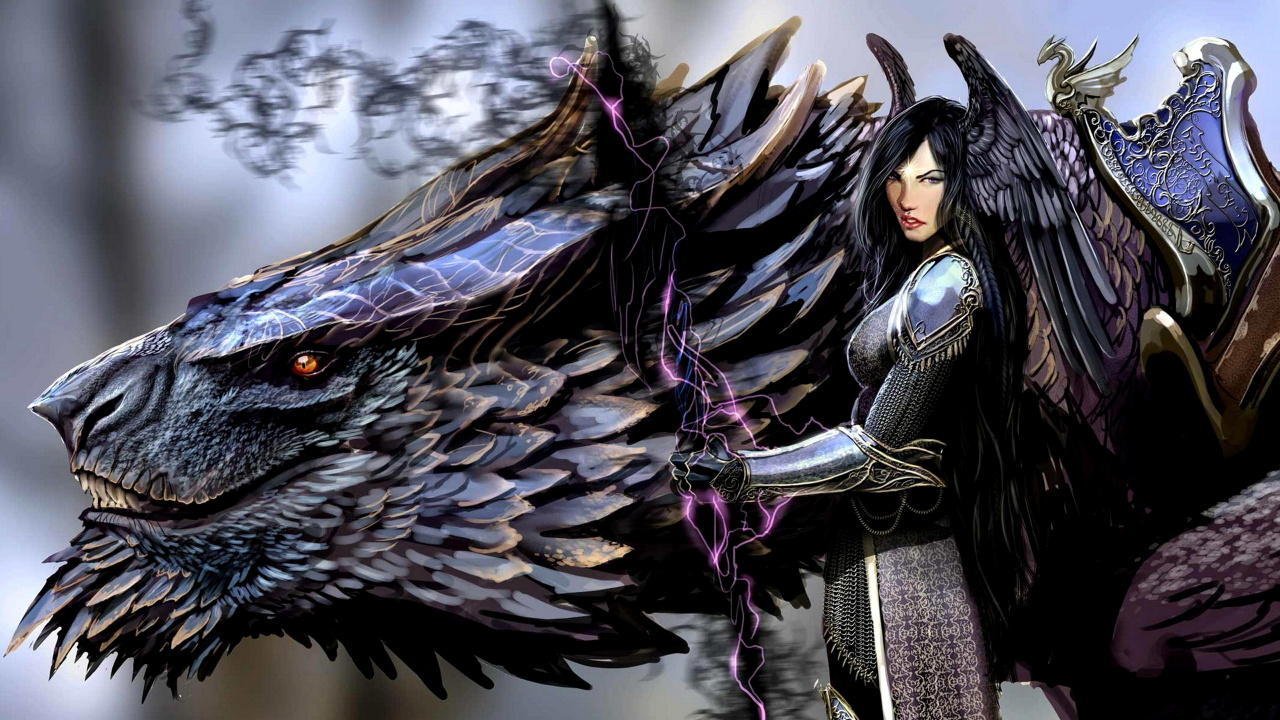 Illustration de Dragon Noir et Violet. Wallpaper in 1280x720 Resolution
