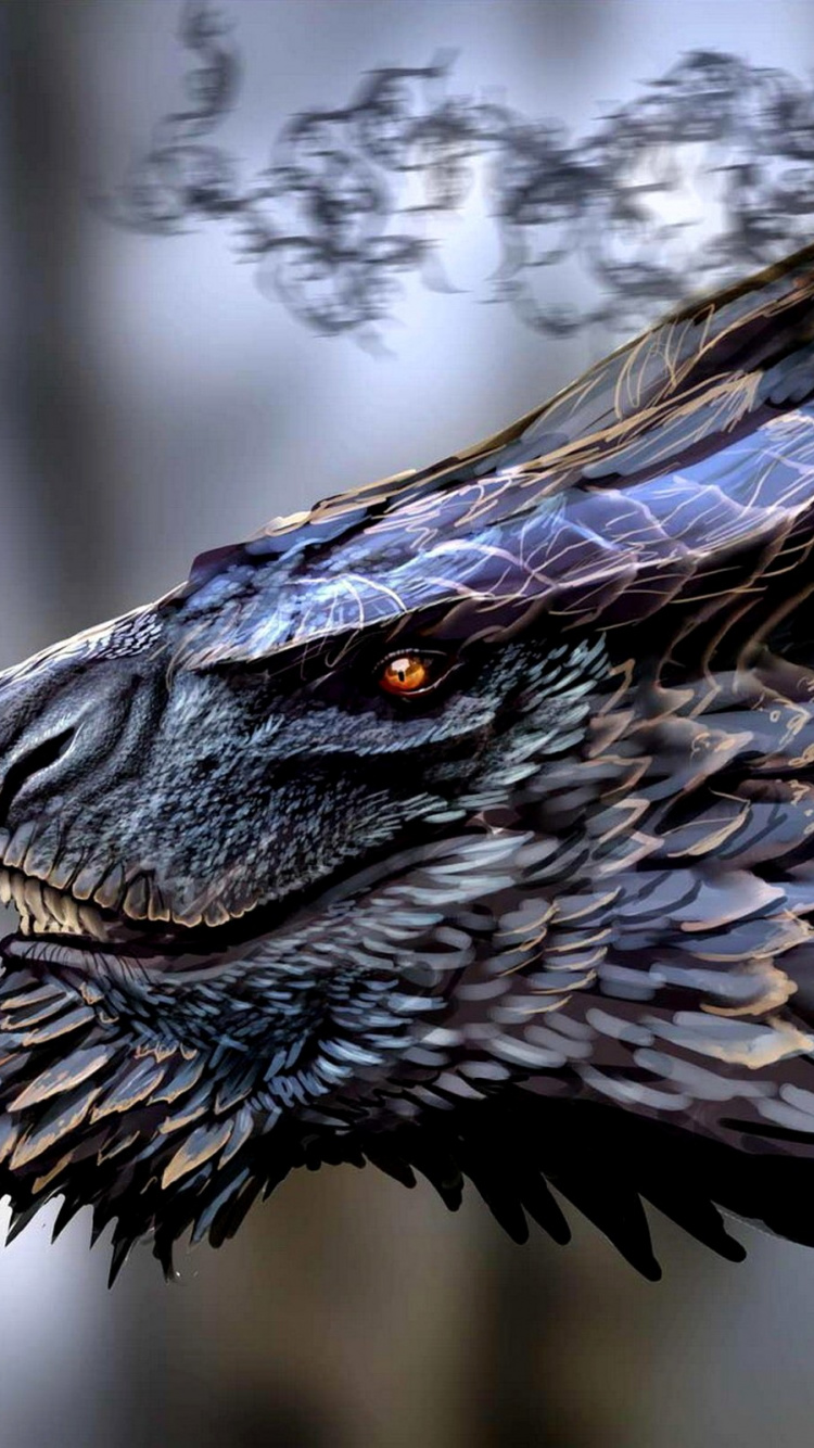 Ilustración de Dragón Negro y Morado. Wallpaper in 750x1334 Resolution