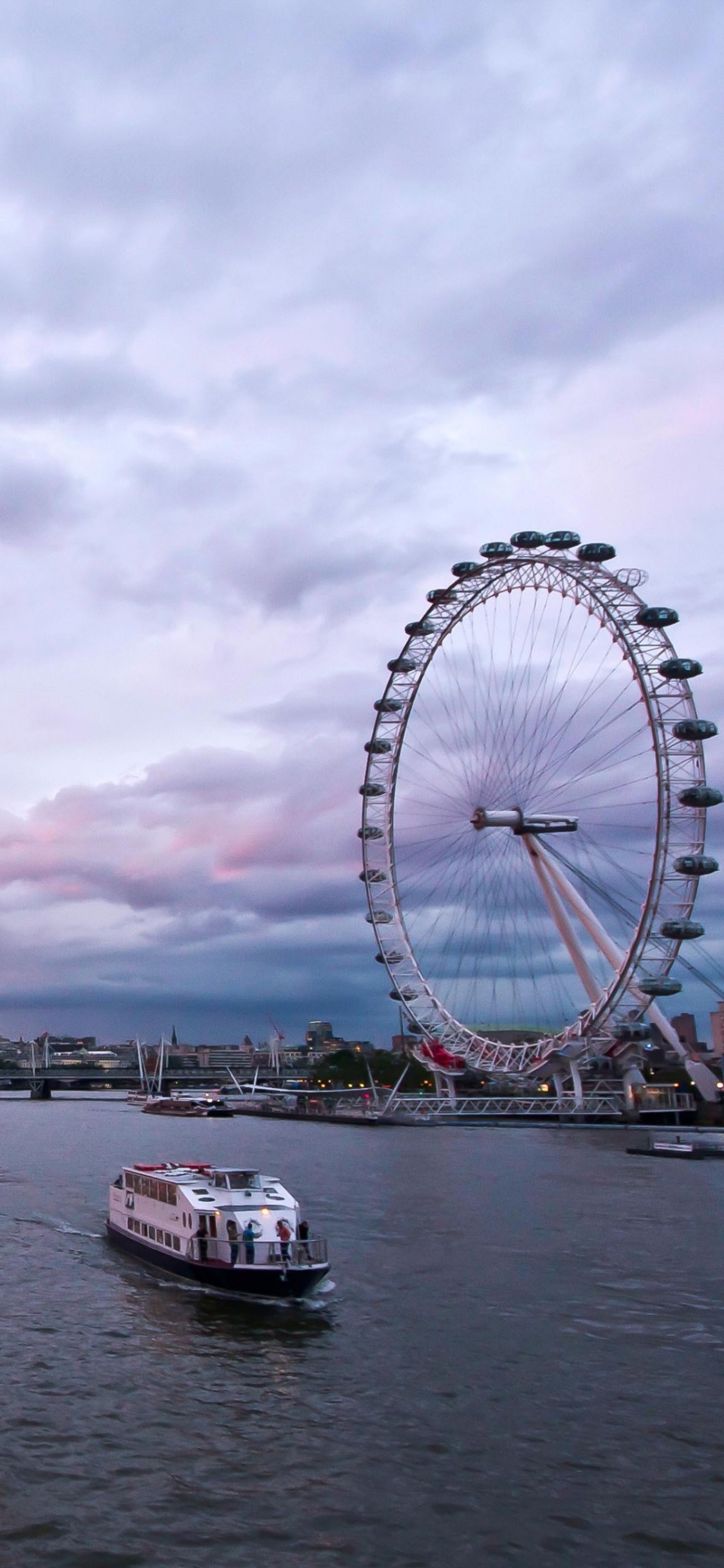 伦敦的眼睛, 泰晤士河, 摩天轮, 旅游景点, 晚上 壁纸 1125x2436 允许