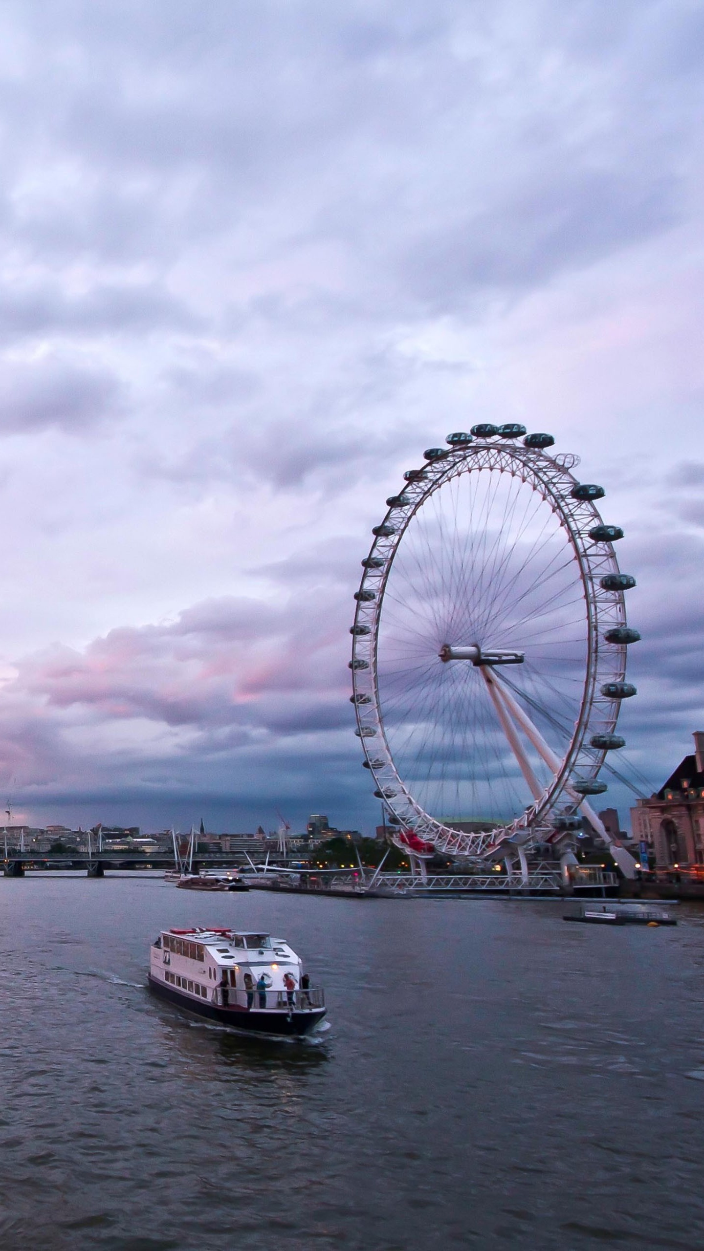 伦敦的眼睛, 泰晤士河, 摩天轮, 旅游景点, 晚上 壁纸 1440x2560 允许