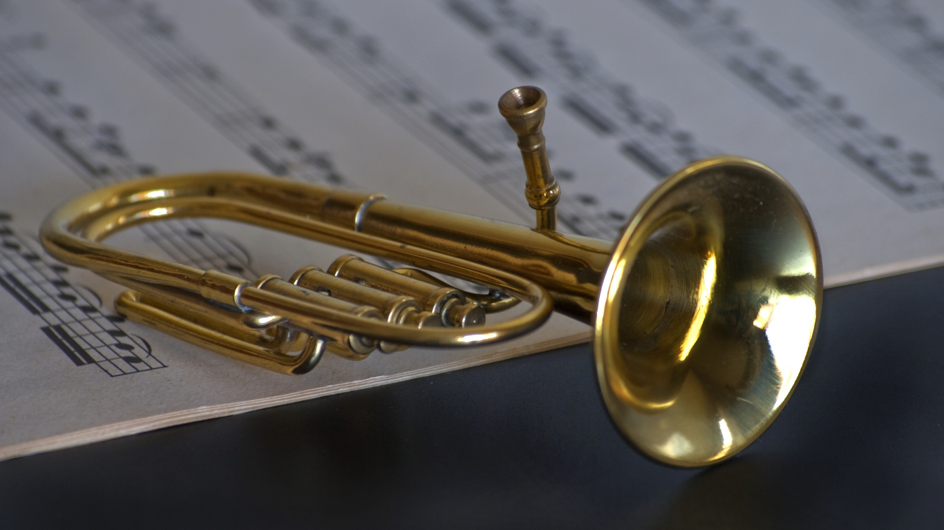 Brass Instrument, Wind Instrument, Trumpet, Mellophone, Euphonium. Wallpaper in 1366x768 Resolution