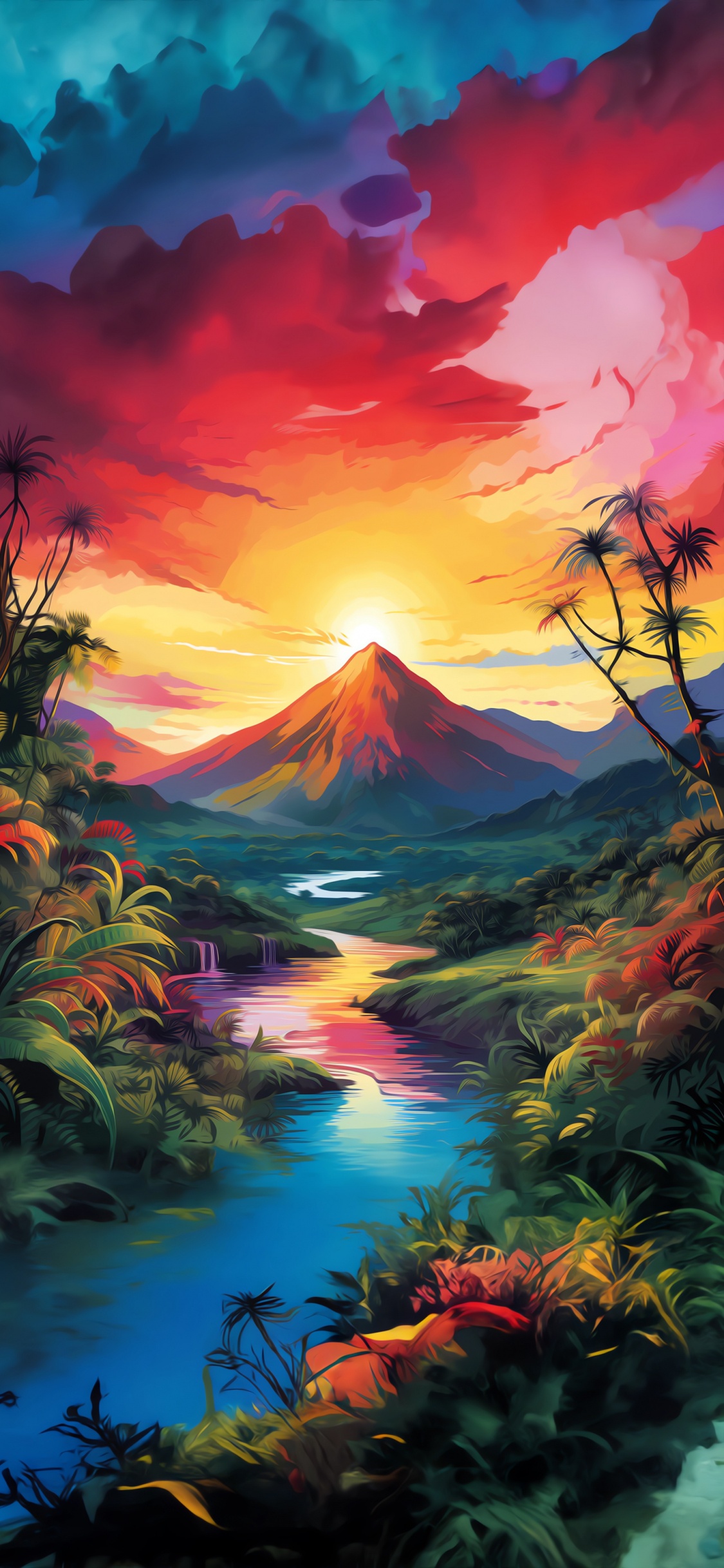 Sunlight, Painting, Visual Arts, Drawing, Mountain. Wallpaper in 1125x2436 Resolution