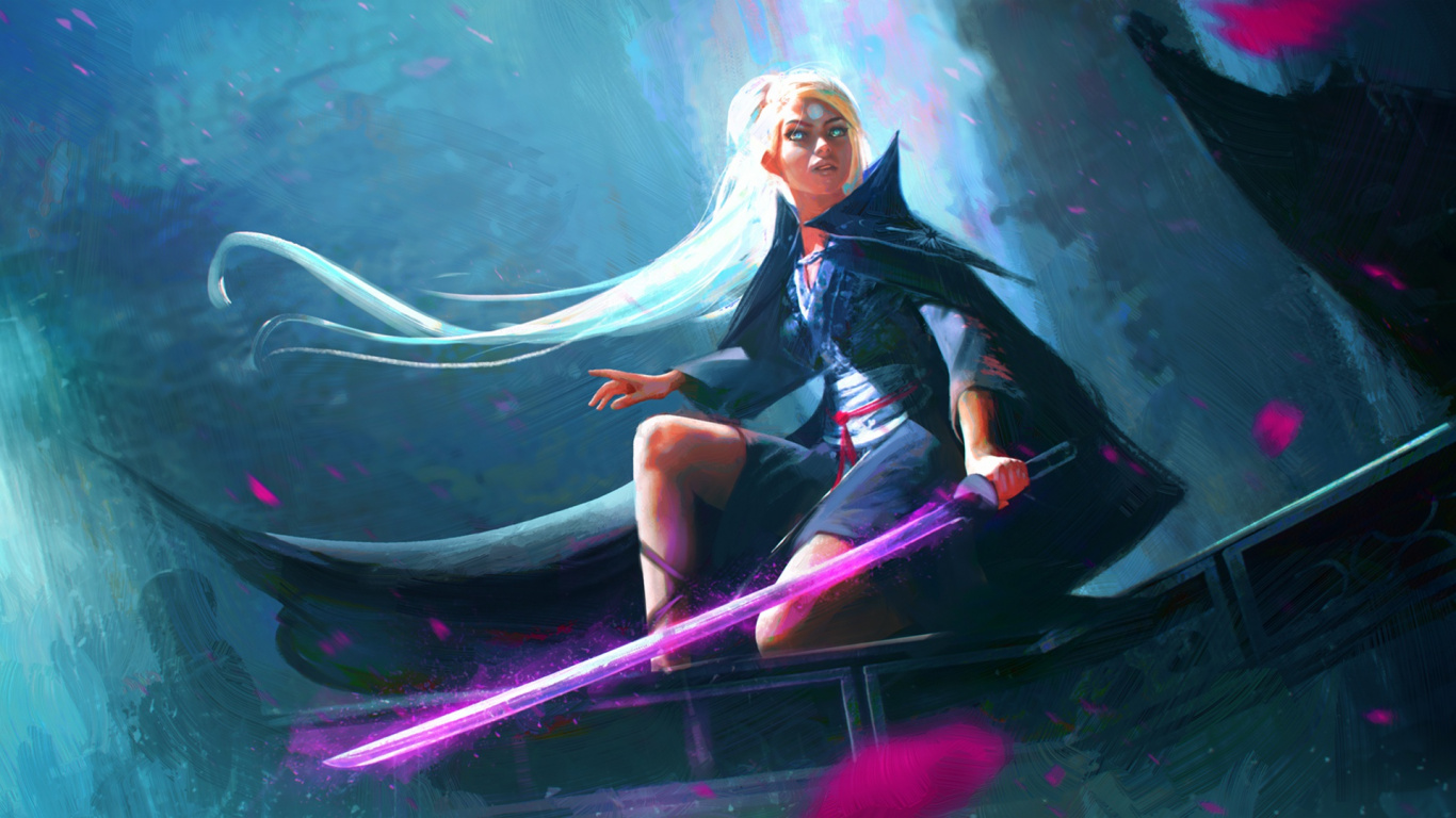 Femme en Robe Noire et Bleue Allongée Sur un Hamac Noir. Wallpaper in 1366x768 Resolution