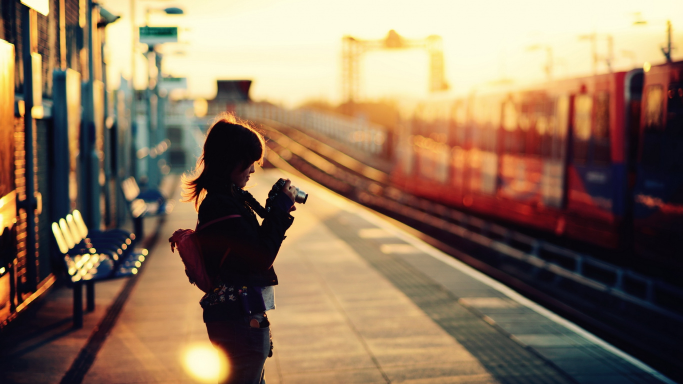 Train, Rail Transport, Train Station, Light, Evening. Wallpaper in 1366x768 Resolution