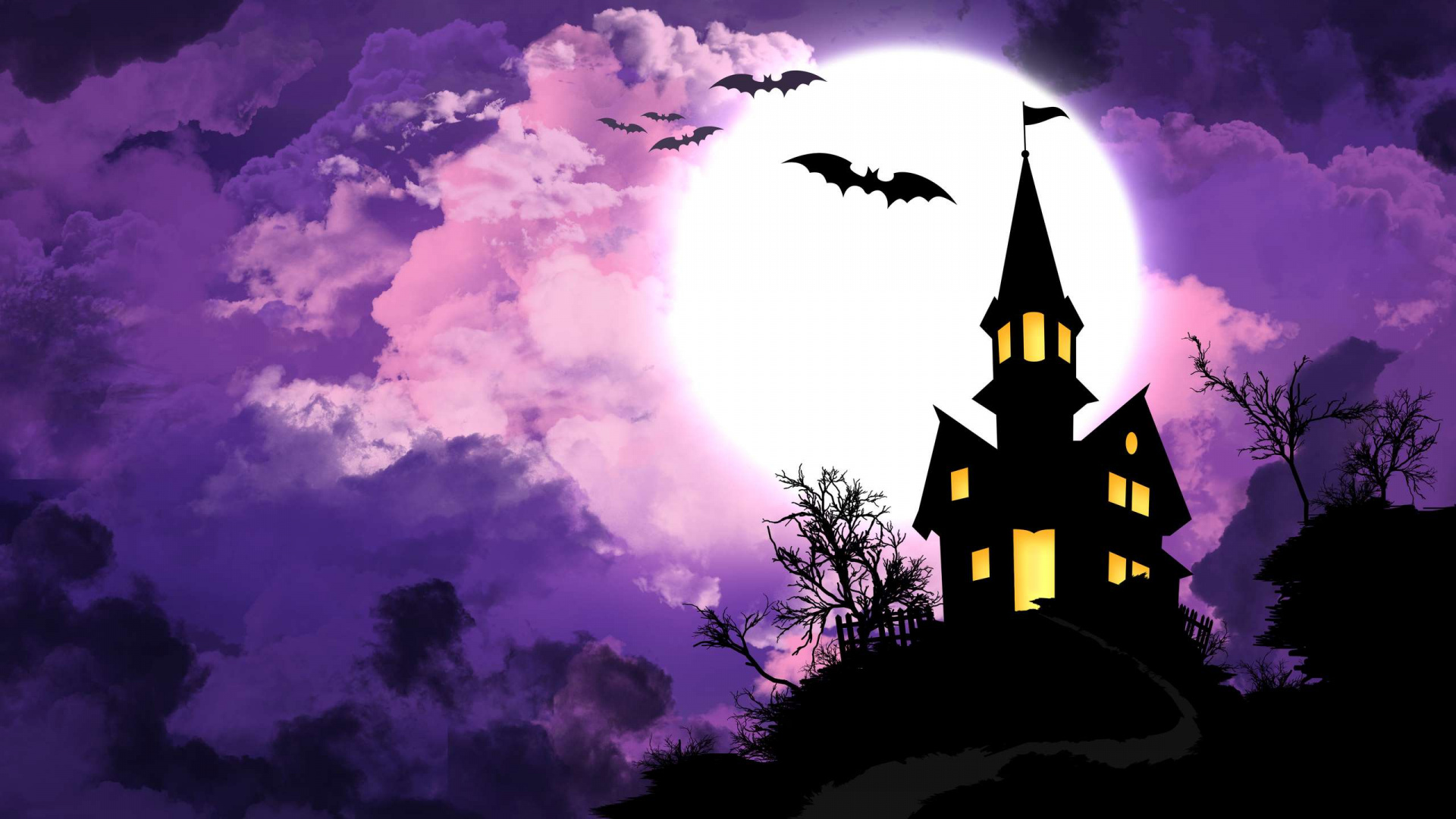 Morado, Violeta, Ambiente, Michael Myers, Silueta. Wallpaper in 1920x1080 Resolution