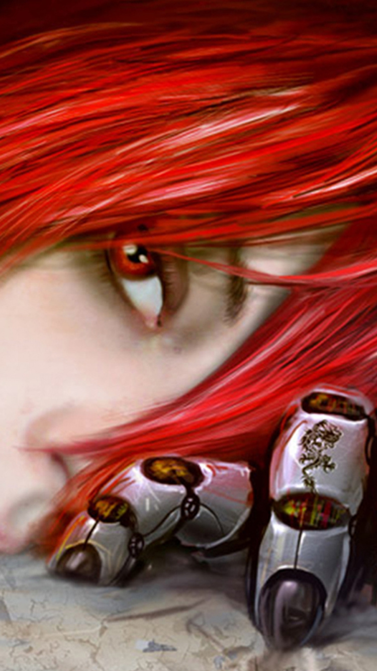 Femme Aux Cheveux Rouges Allongée Sur un Cadre en Métal Marron. Wallpaper in 750x1334 Resolution