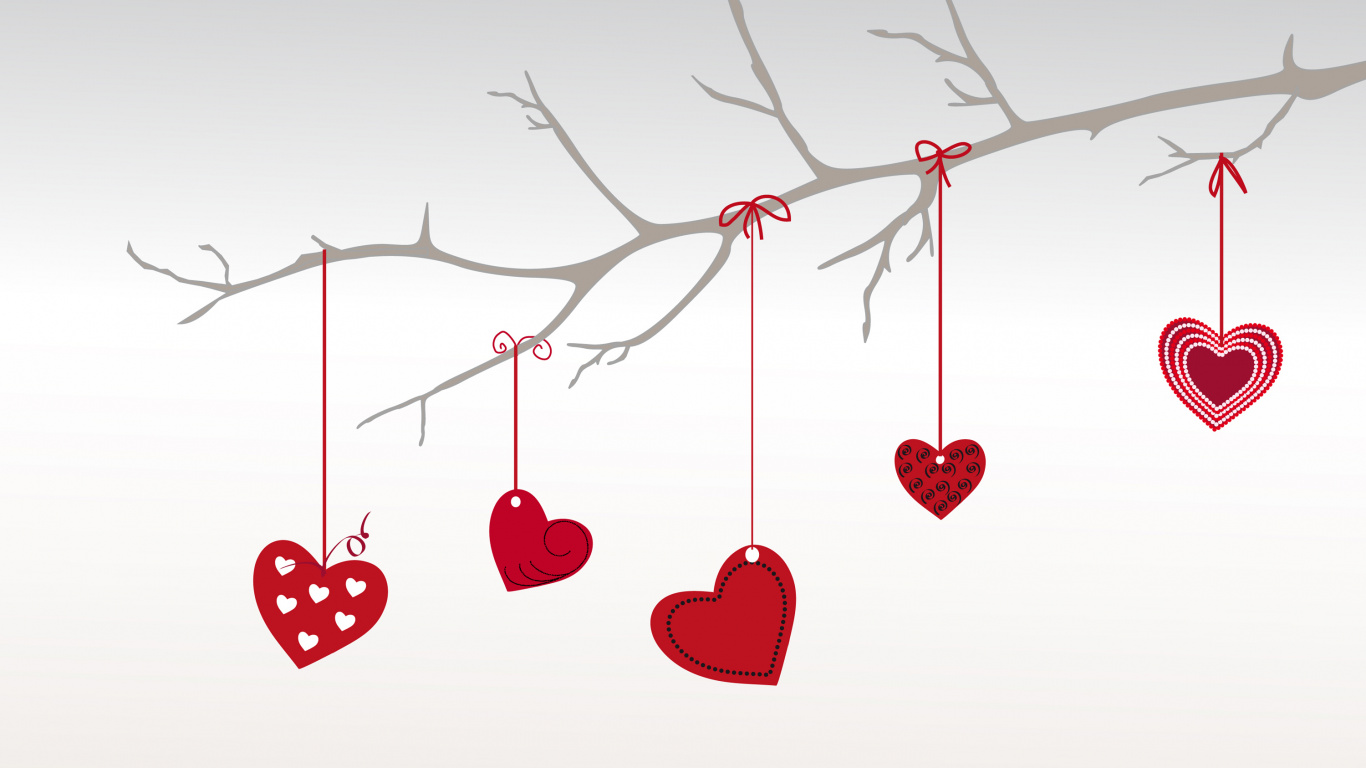le Jour de Valentines, Cœur, Red, Amour, Rameau. Wallpaper in 1366x768 Resolution