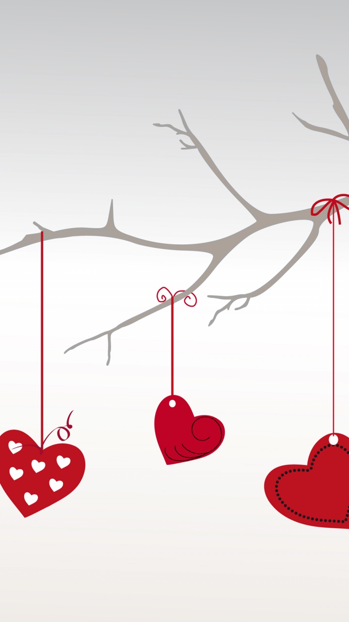 心脏, 红色的, 爱情, 树枝, 圣诞节的装饰品 壁纸 720x1280 允许