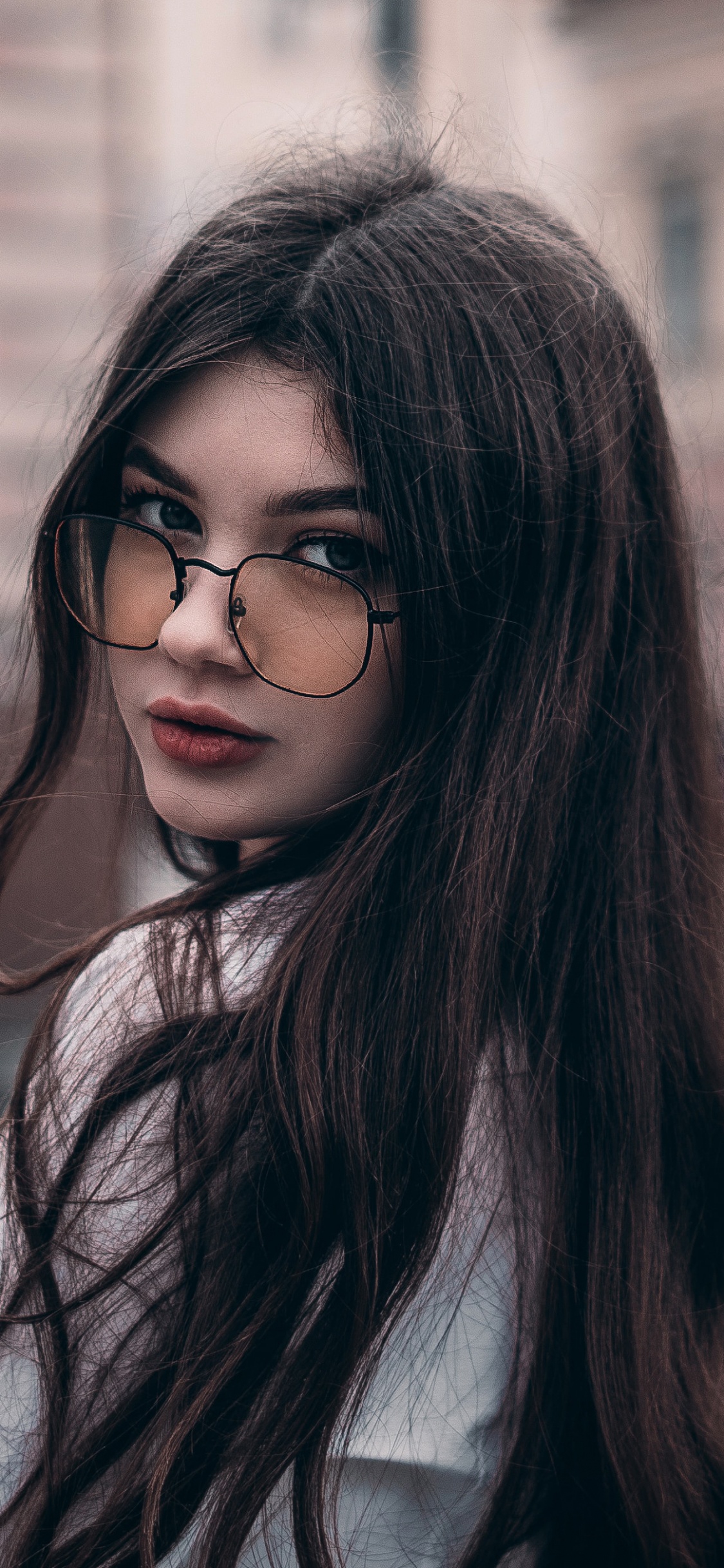 Woman in Black Framed Eyeglasses. Wallpaper in 1125x2436 Resolution