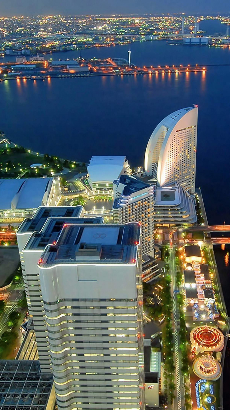 Aerial View of City Buildings During Night Time. Wallpaper in 750x1334 Resolution