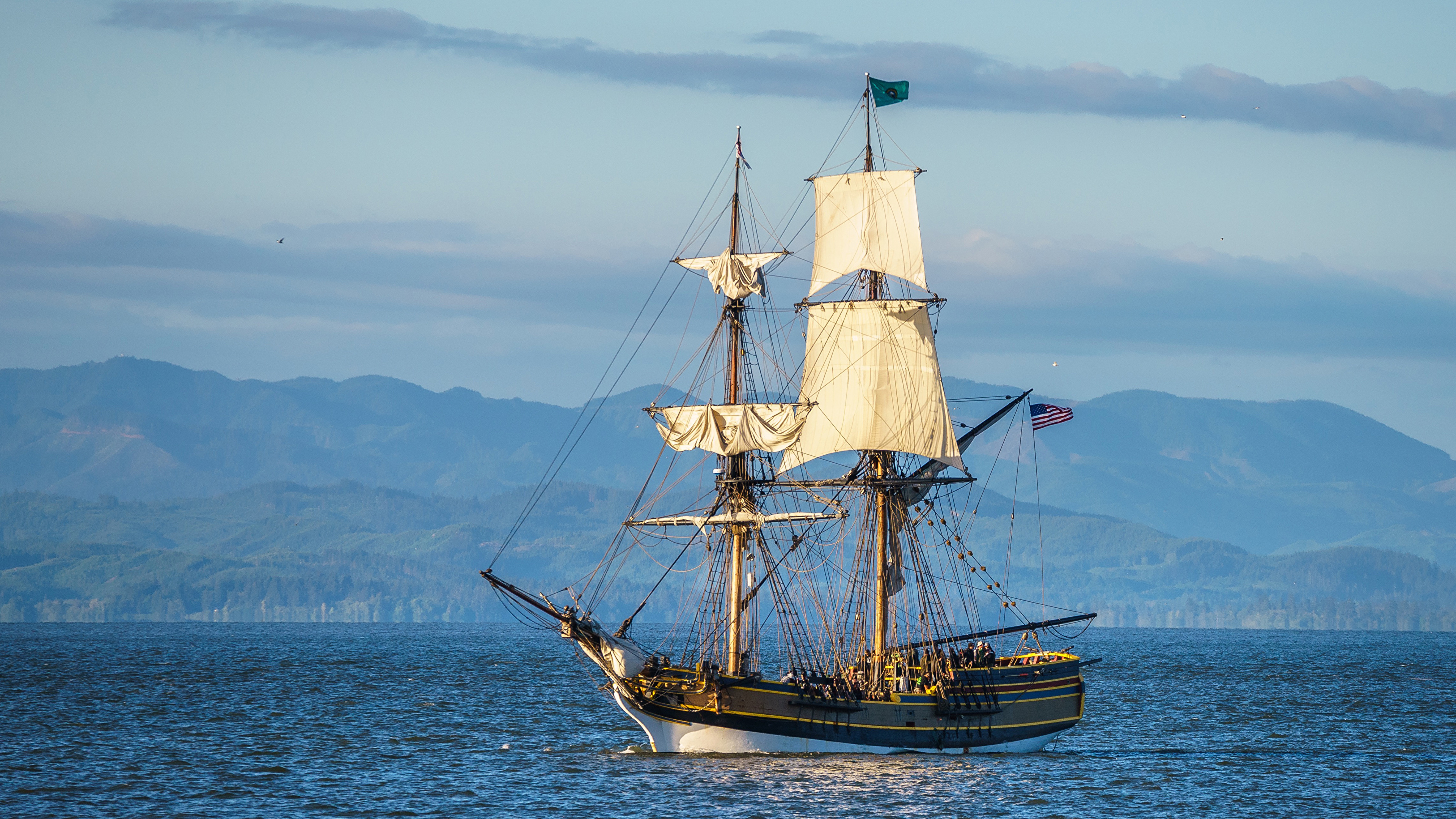 Brown and White Sail Boat on Sea During Daytime. Wallpaper in 3840x2160 Resolution