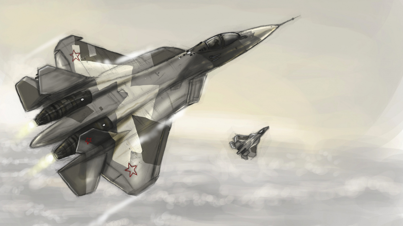 Gray Fighter Jet in Mid Air. Wallpaper in 1366x768 Resolution