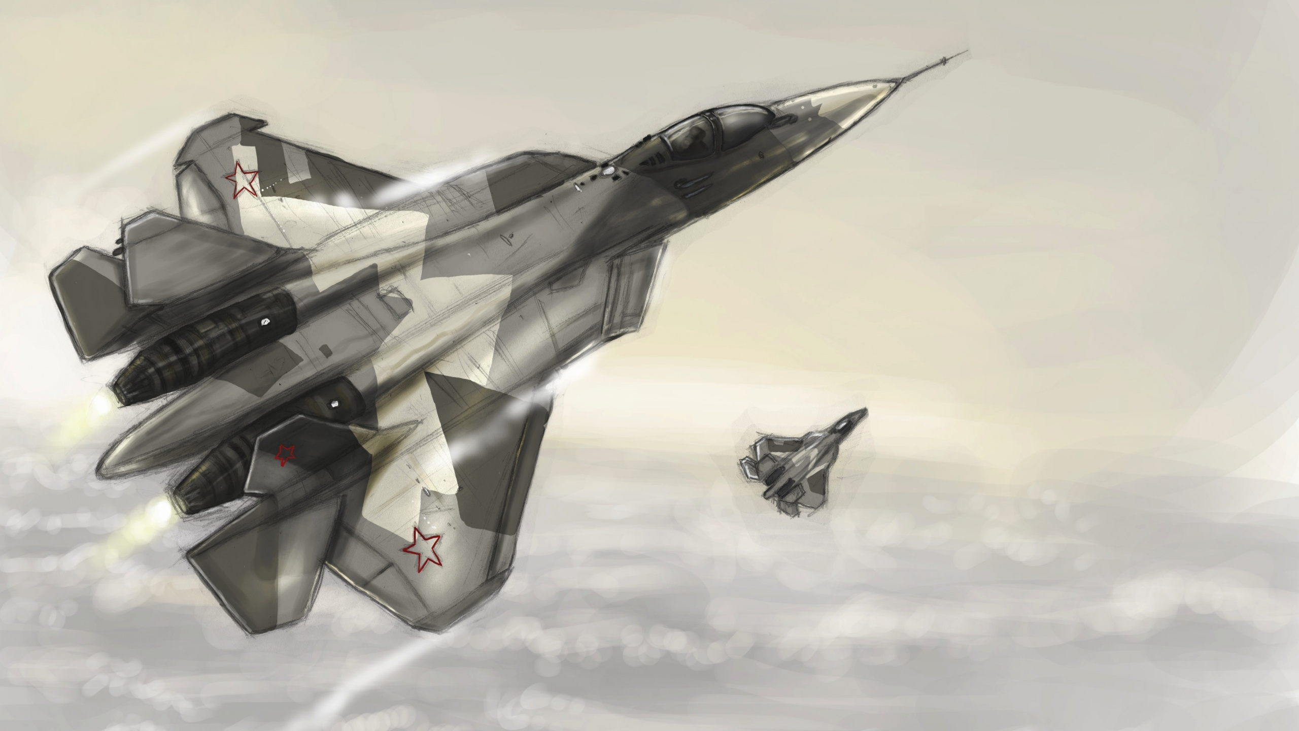 Gray Fighter Jet in Mid Air. Wallpaper in 2560x1440 Resolution