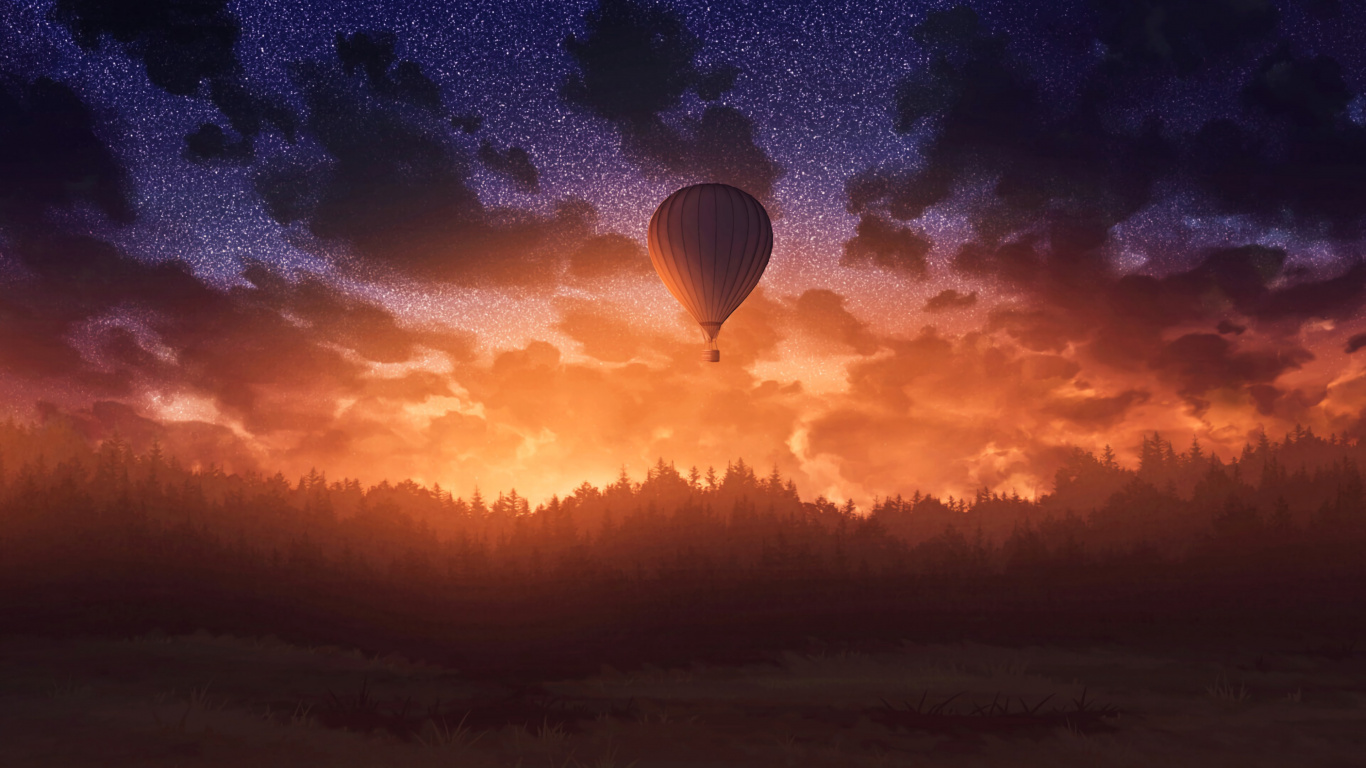 Afterglow, Ambiente, Globos de Aire Caliente, Puesta, Globo de Aire Caliente. Wallpaper in 1366x768 Resolution