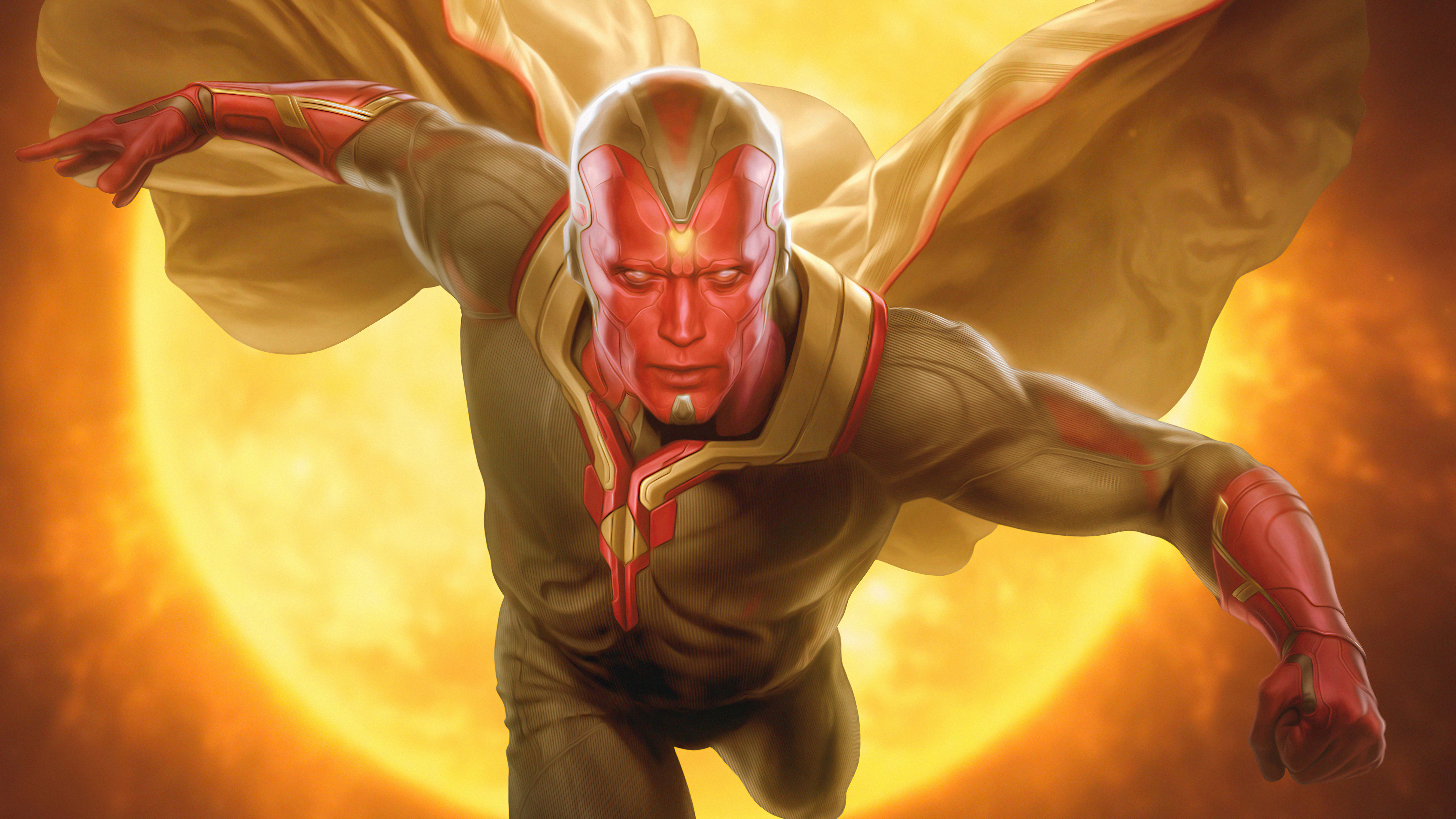 Vision, Wanda Maximoff, Iron Man, Marvel Cinematic Universe, Superhero. Wallpaper in 7680x4320 Resolution