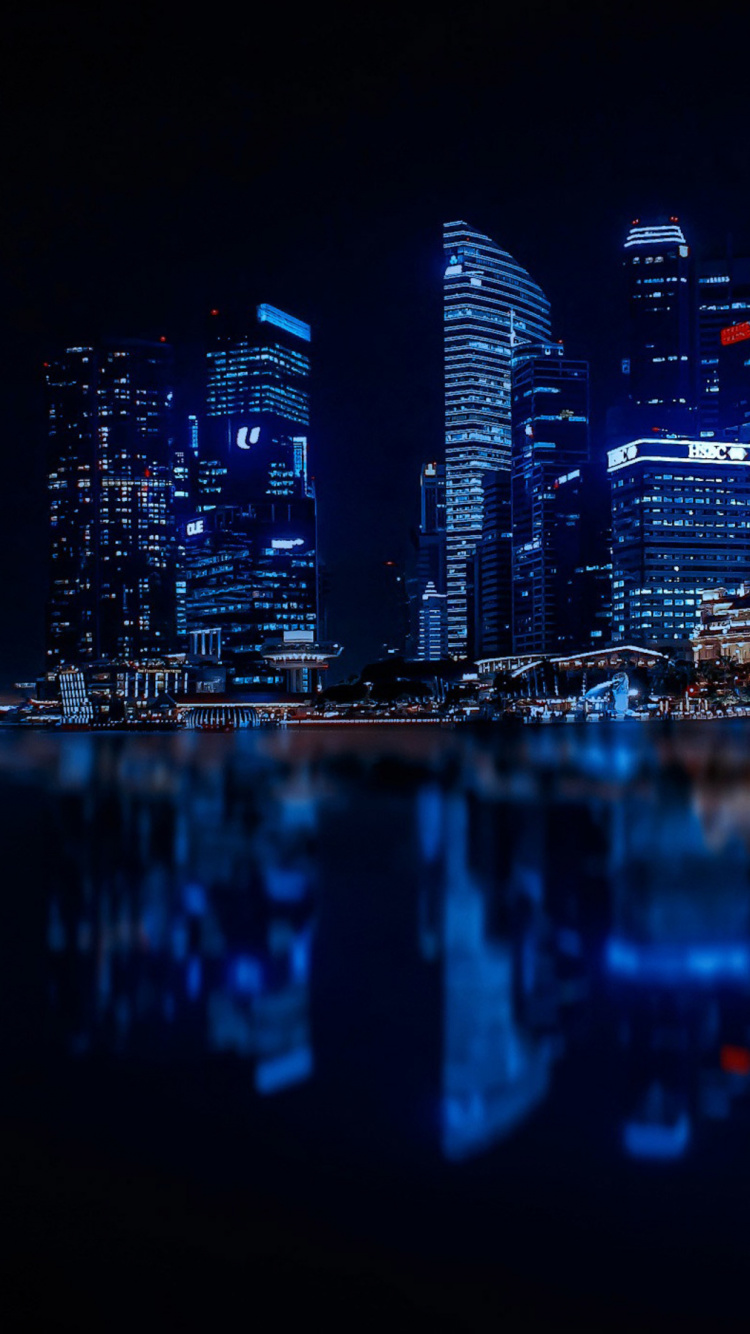 Skyline Der Stadt Bei Nacht Night. Wallpaper in 750x1334 Resolution